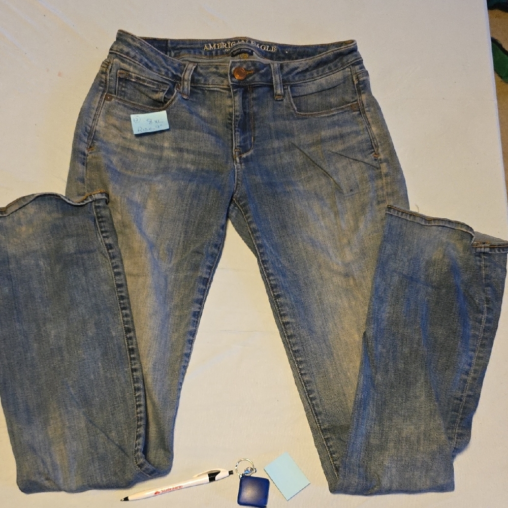 American Eagle Outfitters Blue Skinny Jeans with Faded Distressing